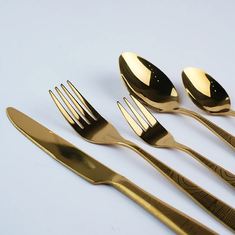 Stainless steel gold magnetic measuring spoons gold spoon and fork restaurant dinner cutlery set