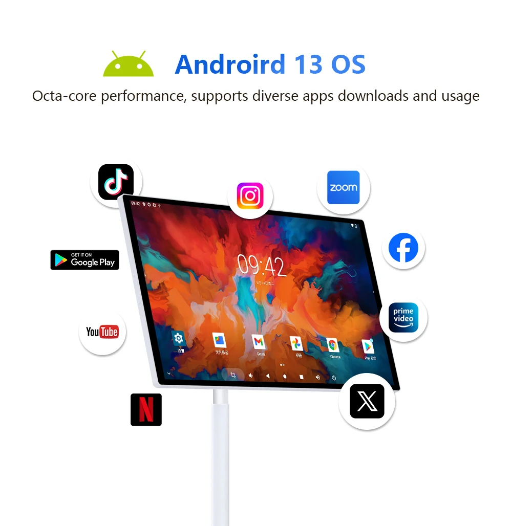 32-дюймовый умный экран на колесах | 6 ГБ оперативной памяти Android 13 монитор портативная телевизионная система