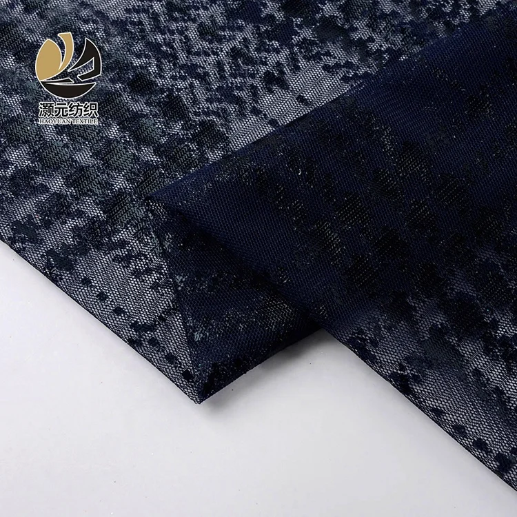 Custom fancy design made check black printed soft tulle fabric for wedding dress