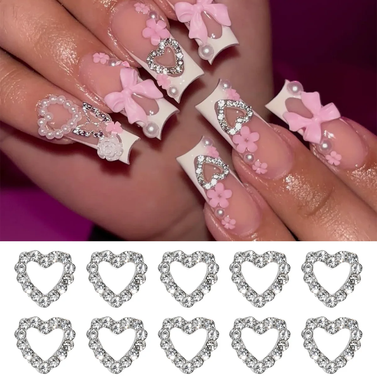 C345 SAFENG 10pcs Luxury Metal Diamond 3D Nail Charms Star Love Heart Pendant With Diamond Alloy Jewelry Nail Art Decoration
