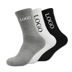 High Quality Cotton Terry Crew Jacquard Training Socks Custom logo Sports Running Basketball Men Socks