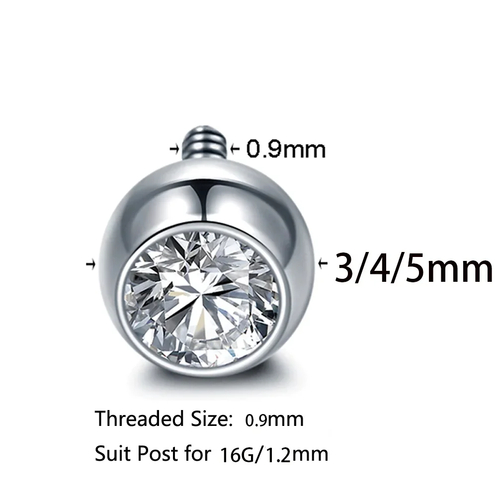 G23 Titanium Ball Body Jewelry Accessories 14G 16G Zircon External Thread Internal Thread Labret Earrings Barbell Ball