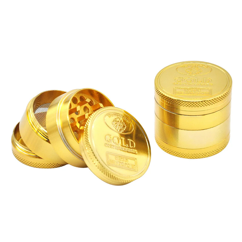 4 Layer 40mm 50mm Zinc Metal Manual Herb Grinder Engraved Golden Gold Coin Spice Tobacco Grinder