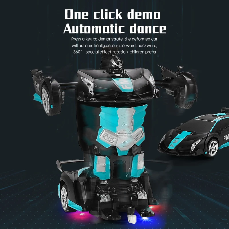 Kids One-key Deformation Car Toys 360 Degree Rotation Automatic Transform Robot Plastic Model Car Channel Power Battery