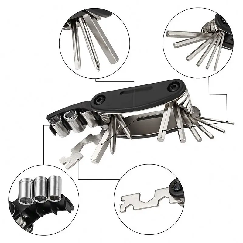 Multi-Function 16 In 1 Combination Bike Tools Set Hex Spoke Cycle Screwdriver Tool Bicycle Repairing Kit