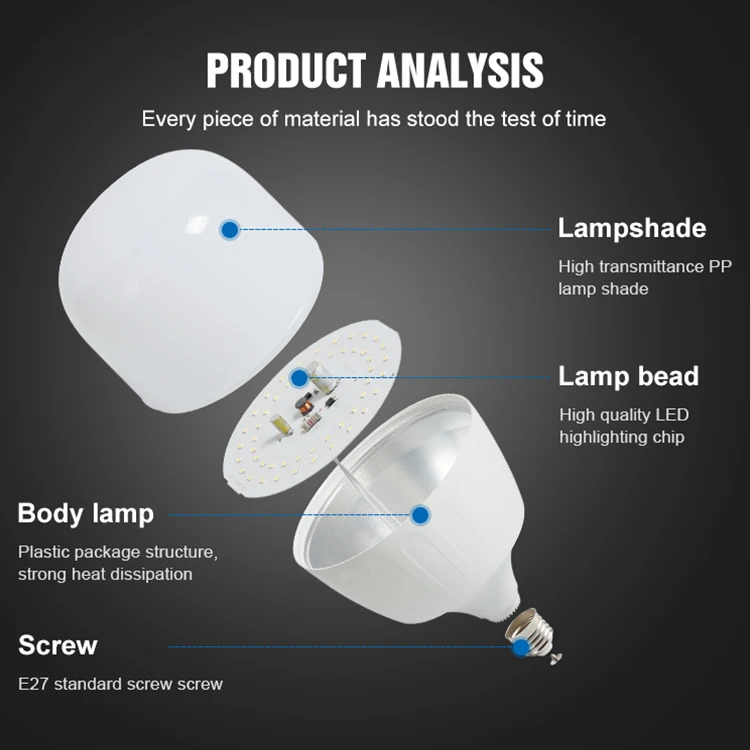Huahuang Wholesale Customized 5W 10W 15W 20W 30W 40W 50W 60W 70W 80W 100W E27 B22 Light LED Bulb