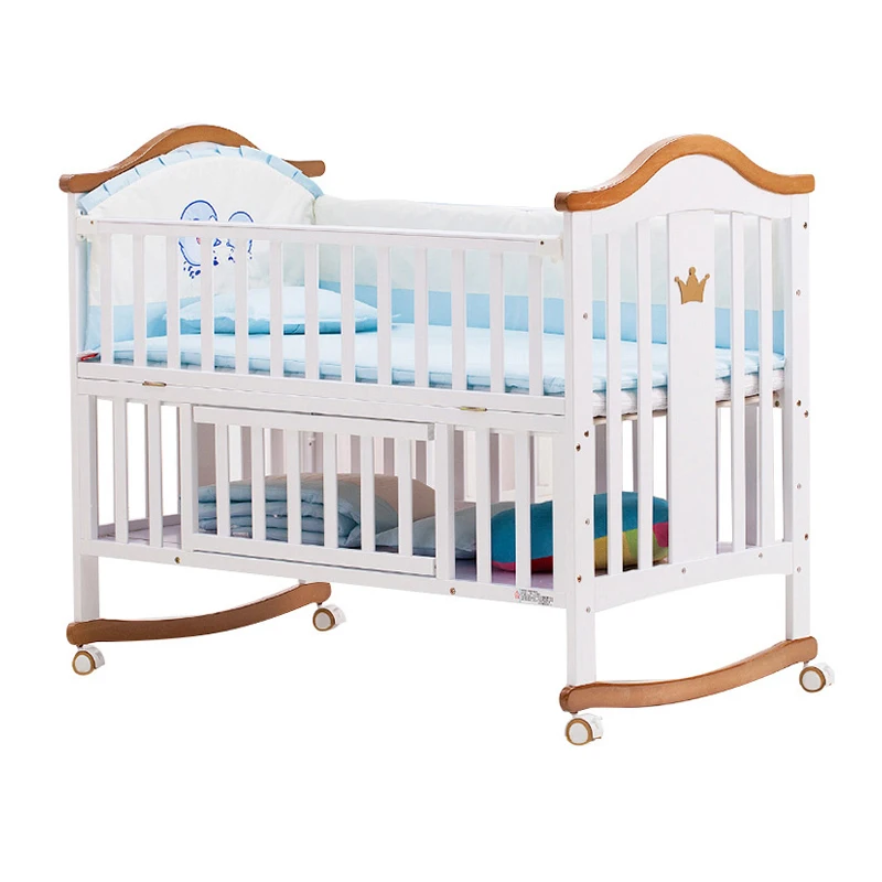 European Style Rocking Wood Baby Coat Bed, Kids Bedroom Furniture Stand Wood Toddler Cot Bed/