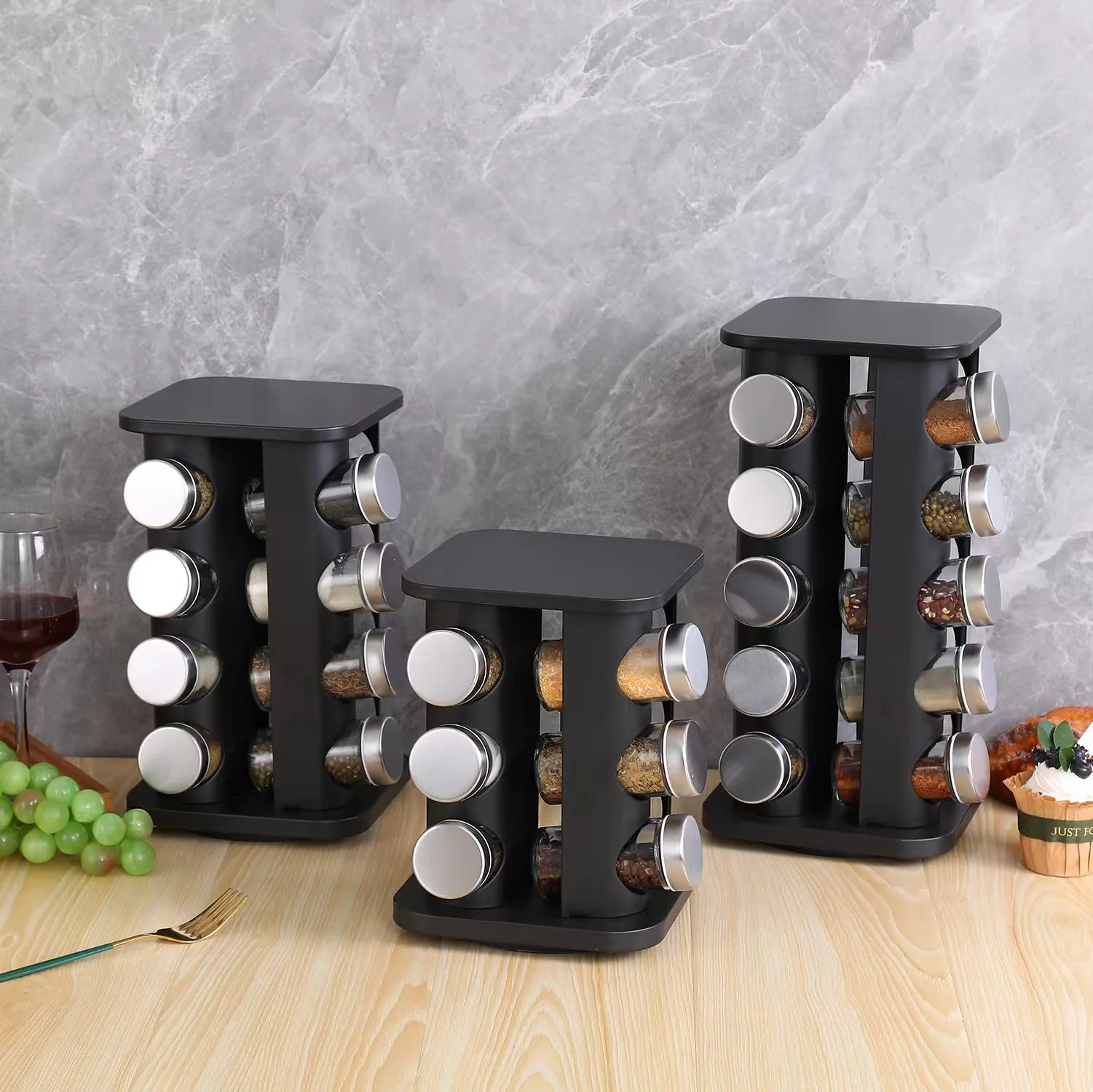 Stainless steel rotating Spice pepper Jar rack