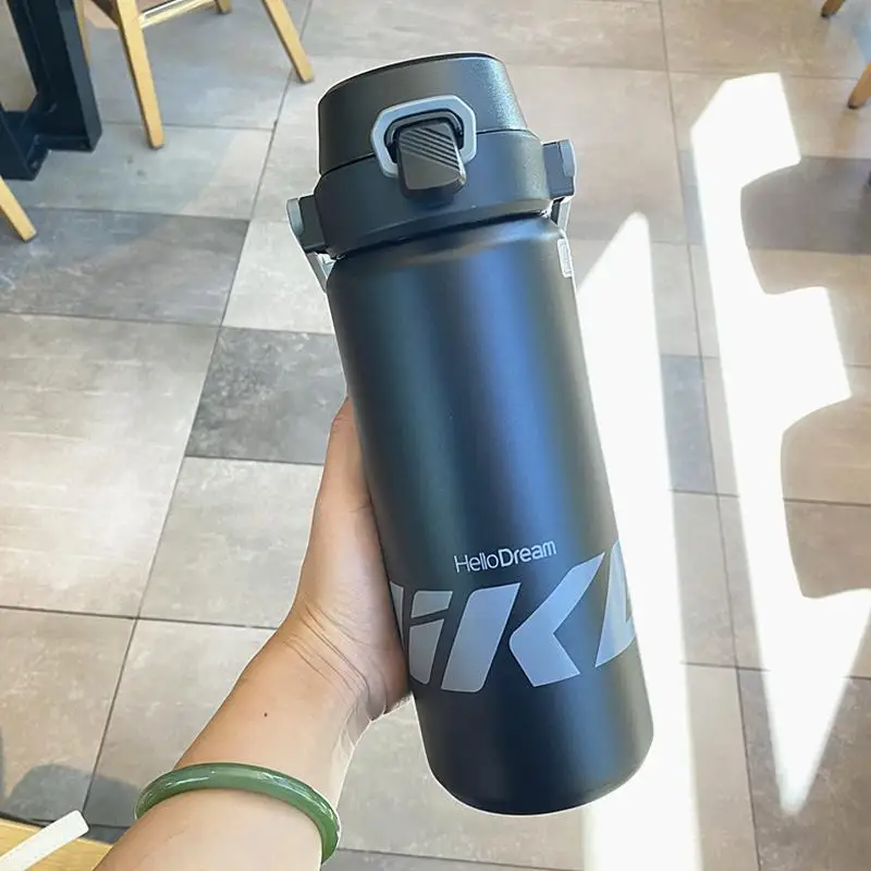 1L Stainless Steel Double Drink Thermos Cup Portable Outdoor Sports Water Bottle Strap Hot Cold Thermal Insulation Performance