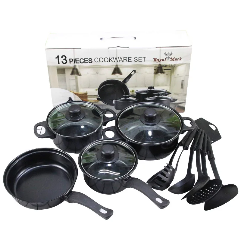 Africa 13PCS iron cooking pot Black Cookware Set Household Frying Pan Soup Pot sets