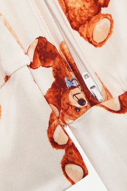 Wholesale Bamboo Cotton Baby Rompers Long Sleeve Onesie Bear Print Zipper Closure Jumpsuit Pajamas Animal Pattern Baby Clothes