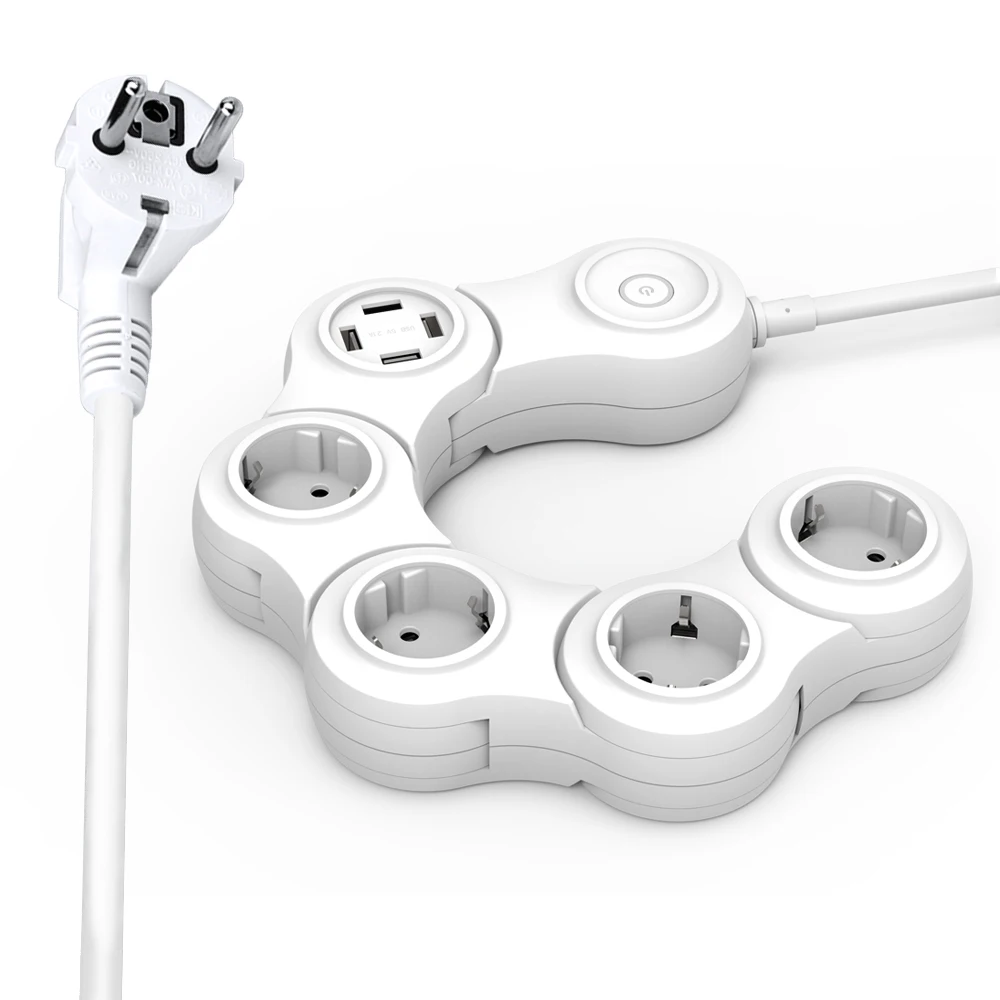 4 Outlets 4 USB Charging Ports Surge Protector Extension Socket Flexible Smart Power Strip