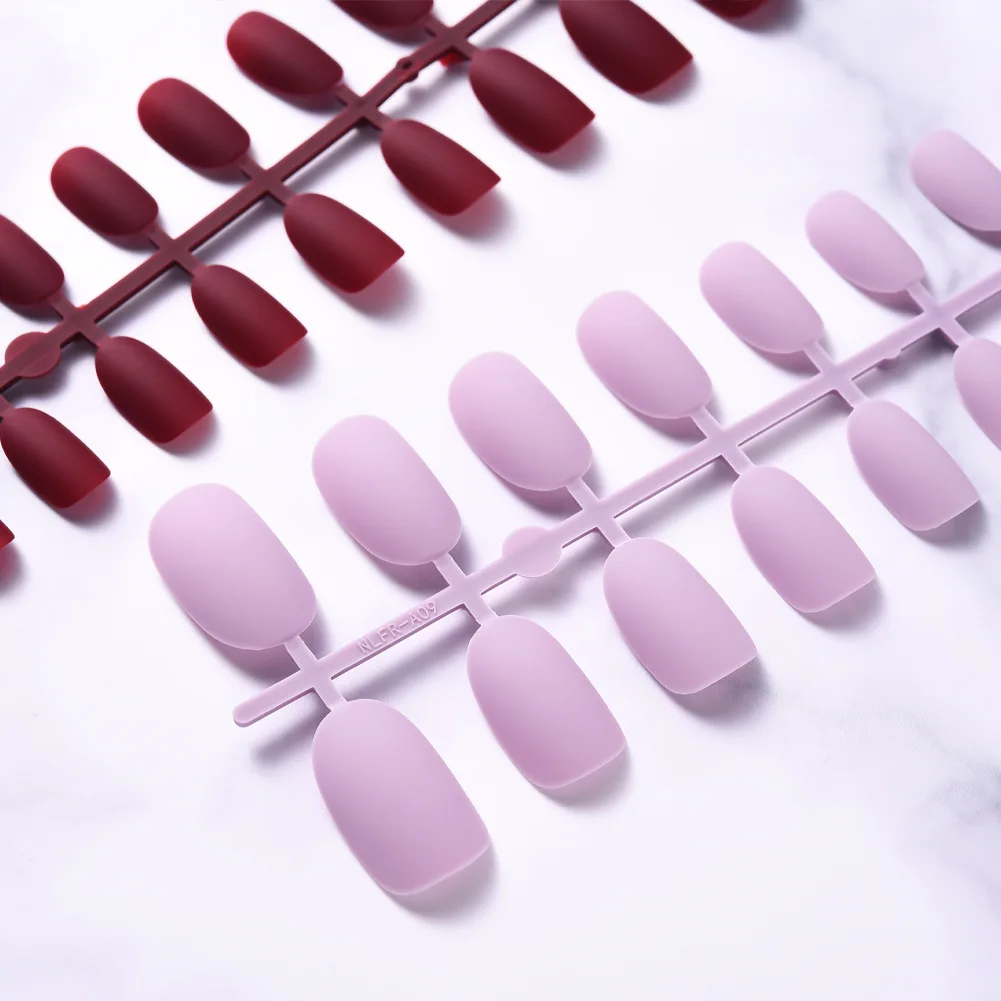 Однотонная длинная квадратная овальная матовая пластырь для ногтей с плоской головкой пригодная носки полуобработанные накладные ногти многоцветная полоска