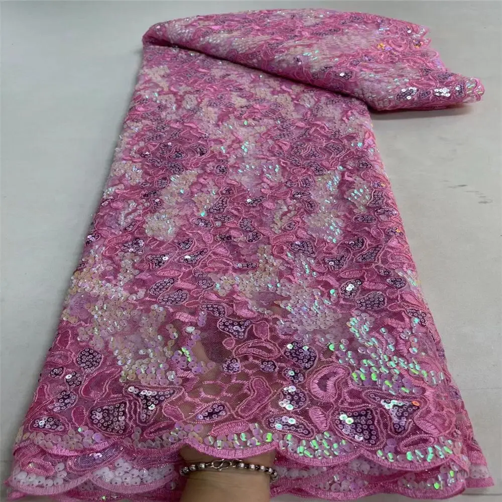 New arrival fashion design embroidery net lace wine color 5 yards Advanced embroidery Nigeria fabric