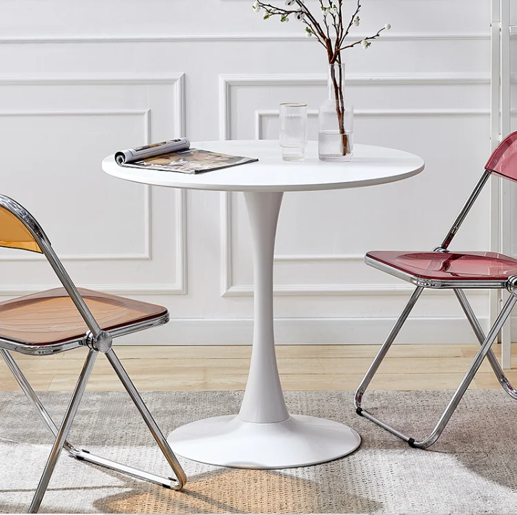Nordic Modern Light Luxury Space Saving Small Outdoor Tulip Dining Table Round White MDF Wooden Dining Table