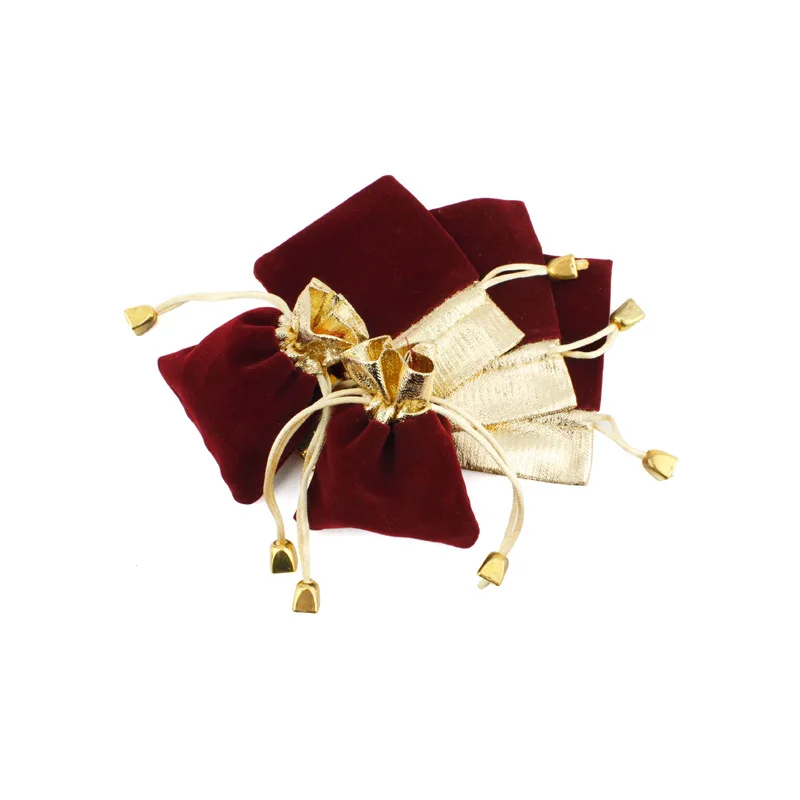 Wholesale 7x9cm 9x12cm 10x12cm 12x16cm Velvet Gift Bag Burgundy Organza Drawstring Gift Bags Christmas Gift Packaging Pouches
