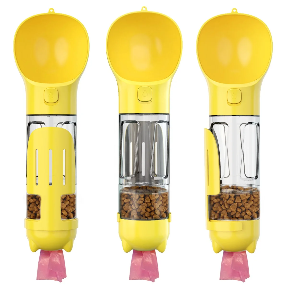 Travel Portable Pet Feeder Dog Water Bottle With Poop Bag Dispenser 4 in 1 for Dogs