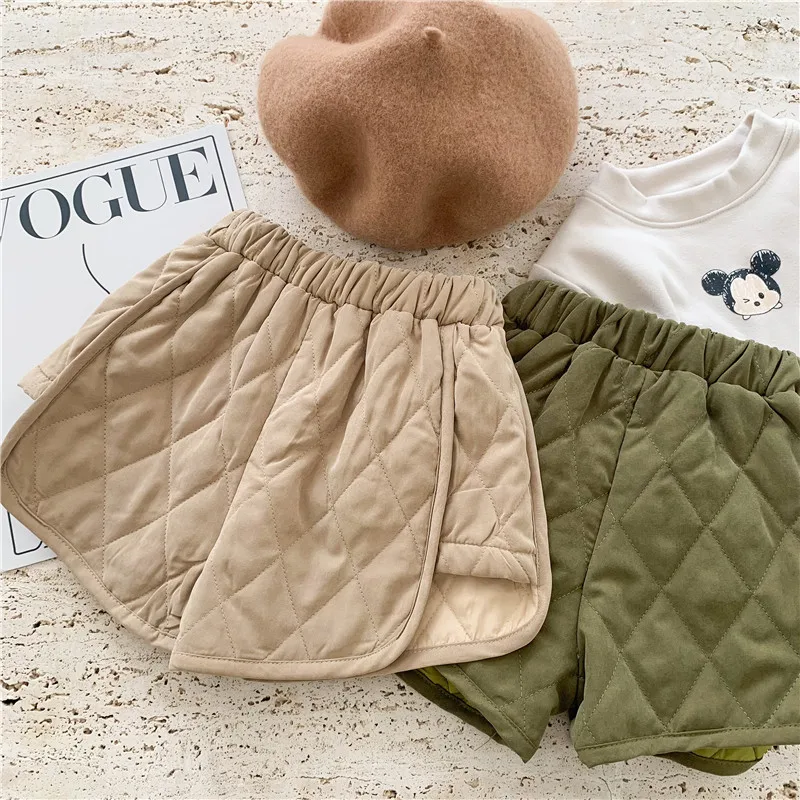 Shorts Girls Elastic Waist Plaid Pockets Winter Thicker Fashion Warm Korean Style Loose Boys Pants