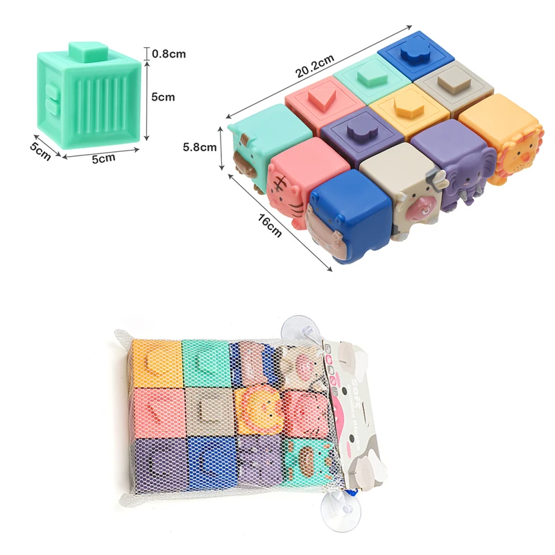Hot PVC Soft Rubber Squeeze Cube Teether Toy Baby Teething Bite Play Stacking 3d Embossed Number Building Blocks