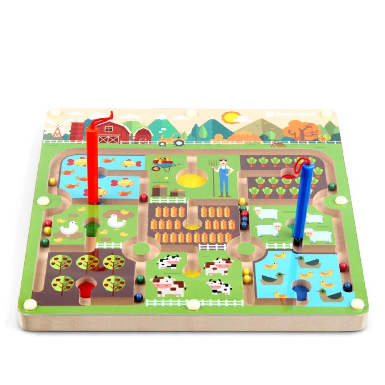 
High Grade Children Educational Natural Wood Maze Toy Kids Funny Beads Magnetic Board Game 