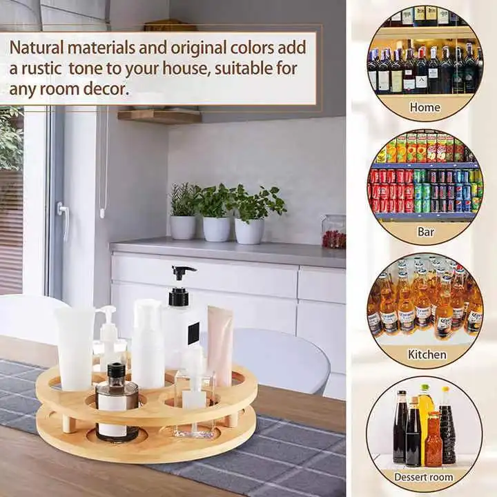 Bamboo Rotating Spice Rack Countertop 7 Bottles Organizer Holder Bamboo Lazy Susan Rack Organizer Shelf for Kitchen Spice Holder