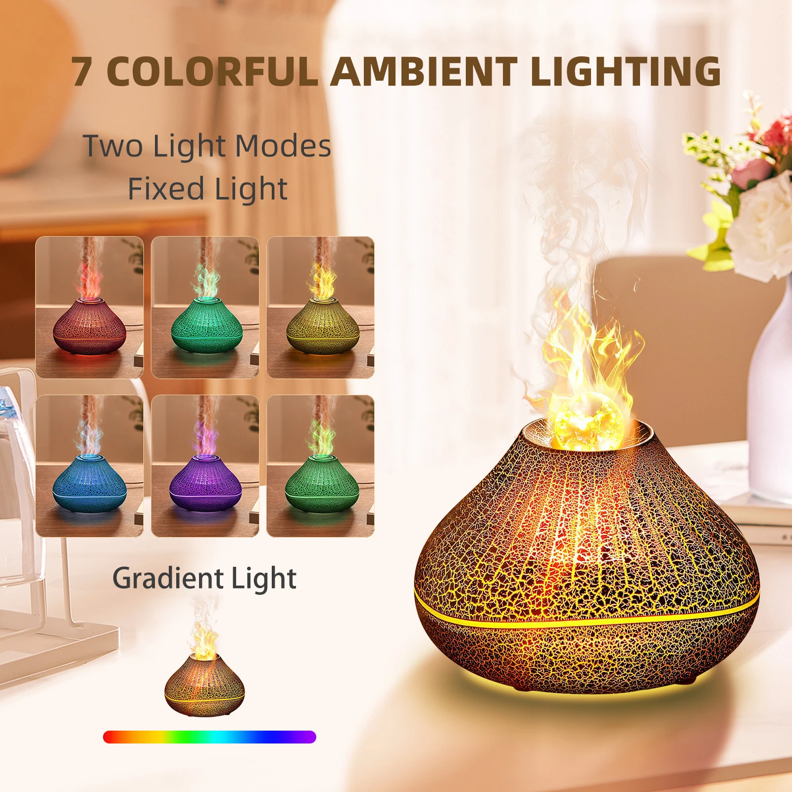 Volcano 3D Flame Ultrasonic Aroma Diffuser 160ml Volcano Jellyfish Spray Fire Flame Air Humidifier Diffuser with Night Light