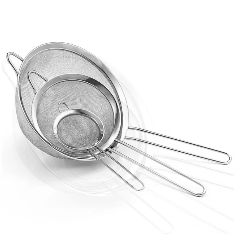 Hot Sale Stainless Steel Wire Flour Sifter Filter Screen Oil Skimmer Milk Water Sieve Handle Fine Mesh Strainer