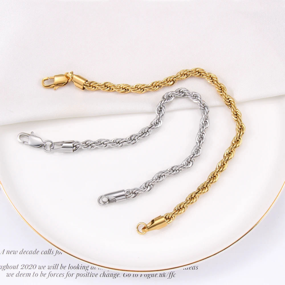 Stainless Steel 18K Gold Plating Twist Link Chain Charm Bracelets Twisted Rope Bracelet For Women Girls