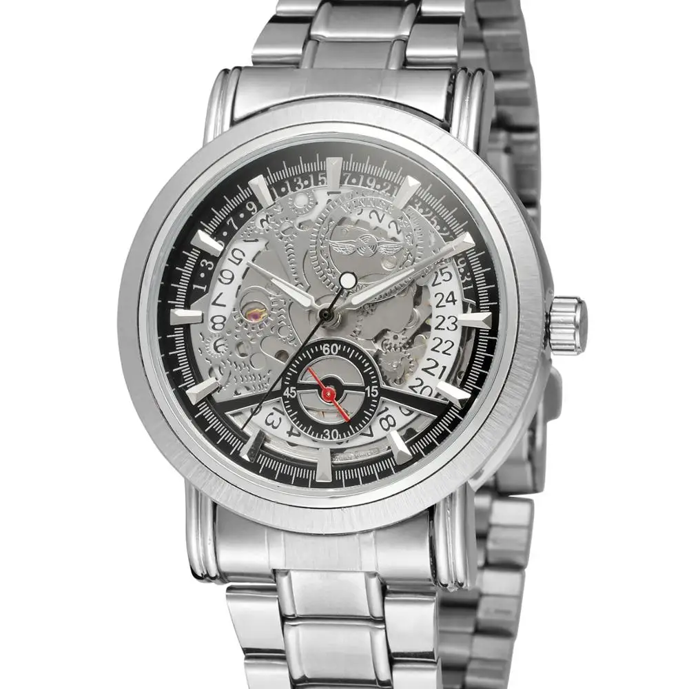Wrist Watch Forsining Winner Luxury For Men Case Casual Skeleton automatic Steel Stainless Band watch