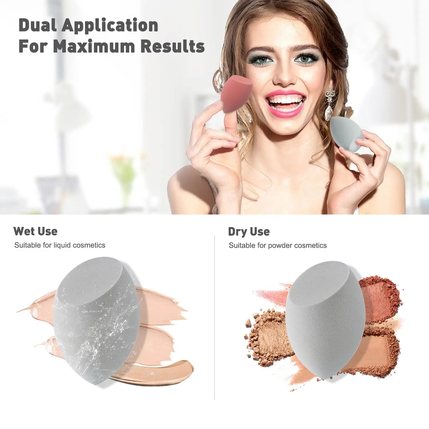 Grey Makeup Sponge Non Latex Beauty Sponge Dual Use Makeup Blender with Breathable Sponge Holder