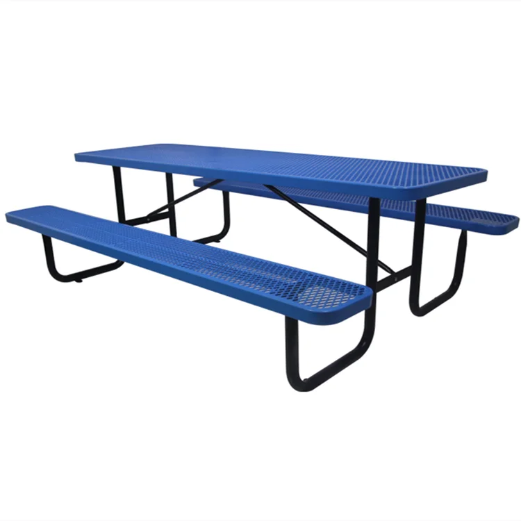 Outdoor commercial 6 ft  8ft metal picnic table with bench garden furniture steel dinning table outside patio coffee table