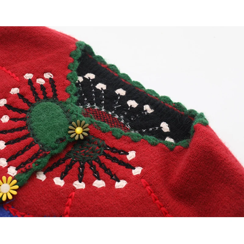 High Quality Sweaters Wool Blends Knitted Button Sweater Cardigan Logo Custom Jacquard Pattern Embroidery Flower Women Cardigan