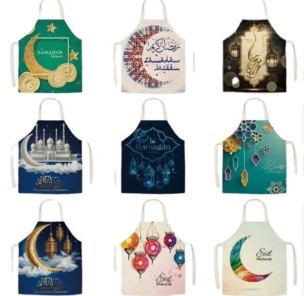 Half-Length Muslim Halal Ramadan Cotton Linen Apron Ramadan Decorations Muslim Apron