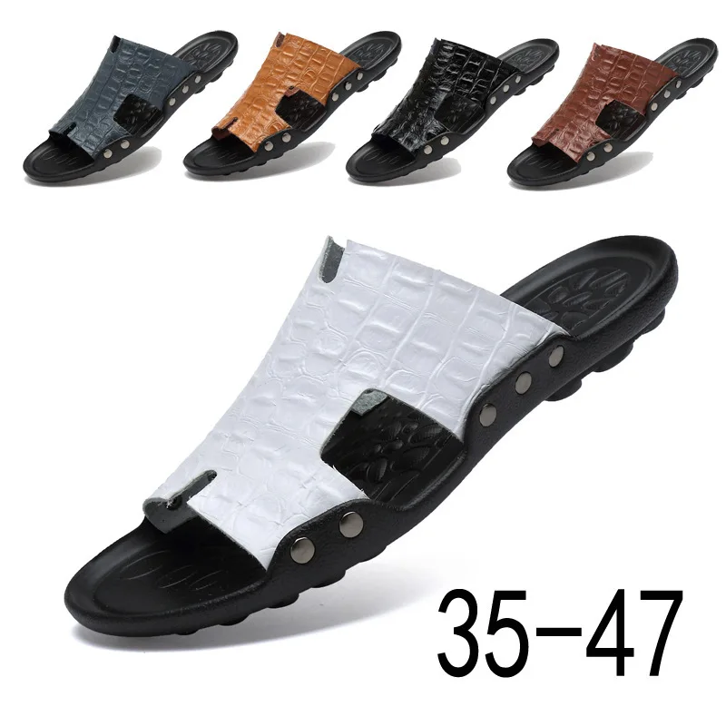 Man Summer Casual Fashion Footwear H Croc Leather Sandals Luxury Outdoor Men Leather Slippers