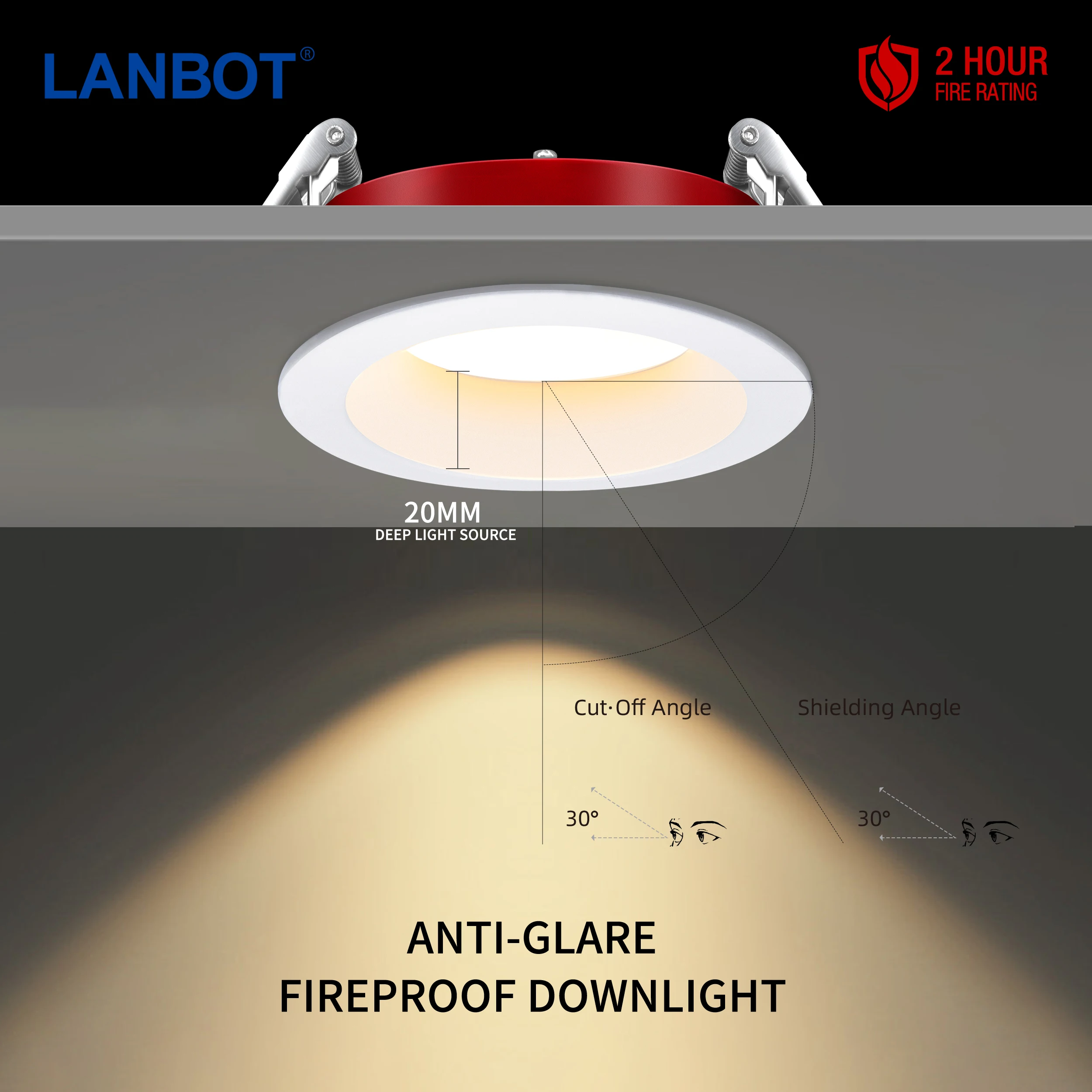 ETL Approved 2 Hours Fire Rated High Performance Long Life Span 12W 1080lm LED Recessed Downlight