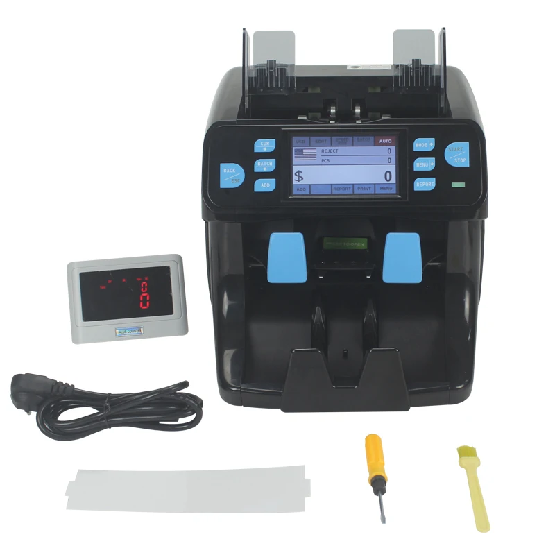 XD-450X Touch Panel Screen TFT display 2 pockets Value Counter Fake Notes Discriminator  High Precision Money Counting Machine