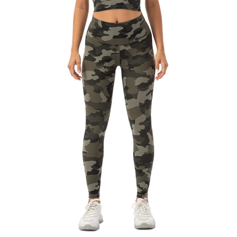 High Waisted Camouflage Yoga Pants Butt Lifting Nylon Spandex Camo Leggings for Women