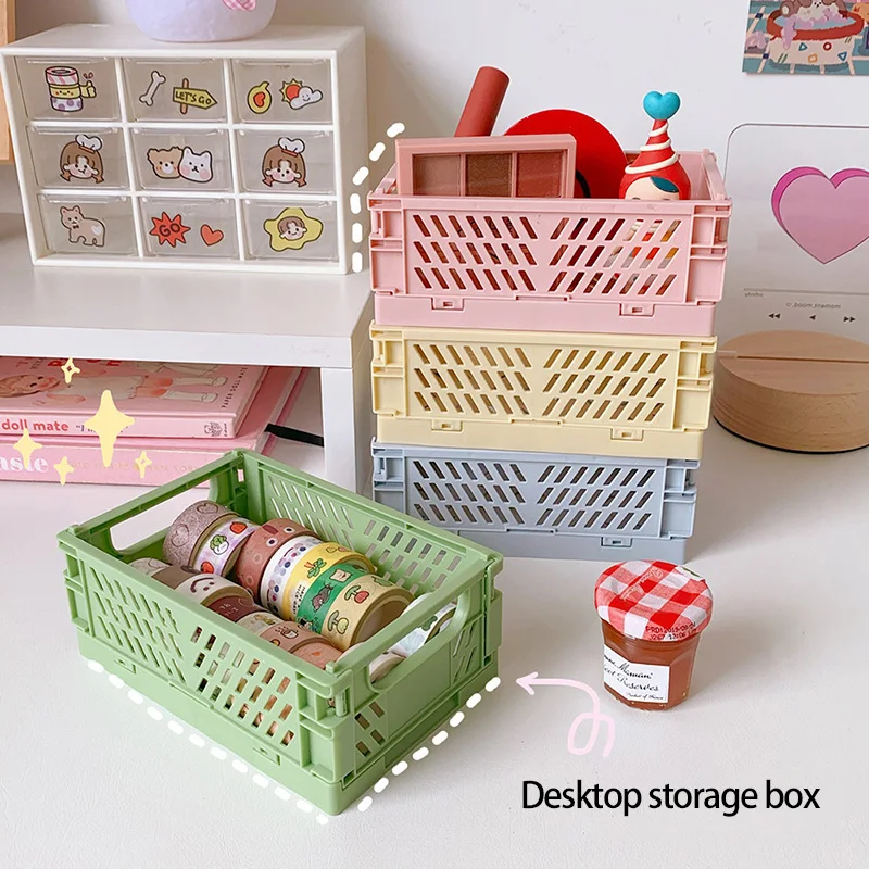 Storage Basket Sundries Cosmetic Container Collapsible Crate Foldable Organizer Box Folding Desktop Holder Home Organizing Case