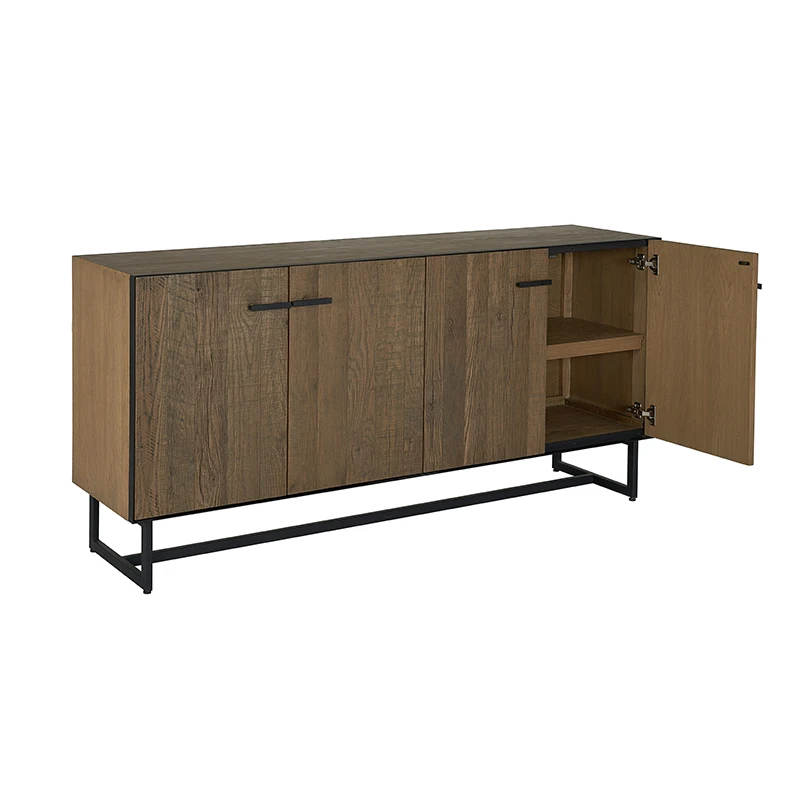 MRS WOODS Gold Metal Black Solid Reclaimed Oak Wood Sideboards And Buffets Cabinet