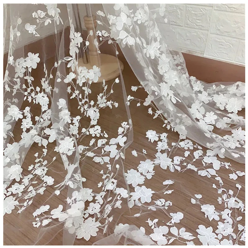 HC-10373 Hechun bridal beaded white lace fabric wholesale for dress