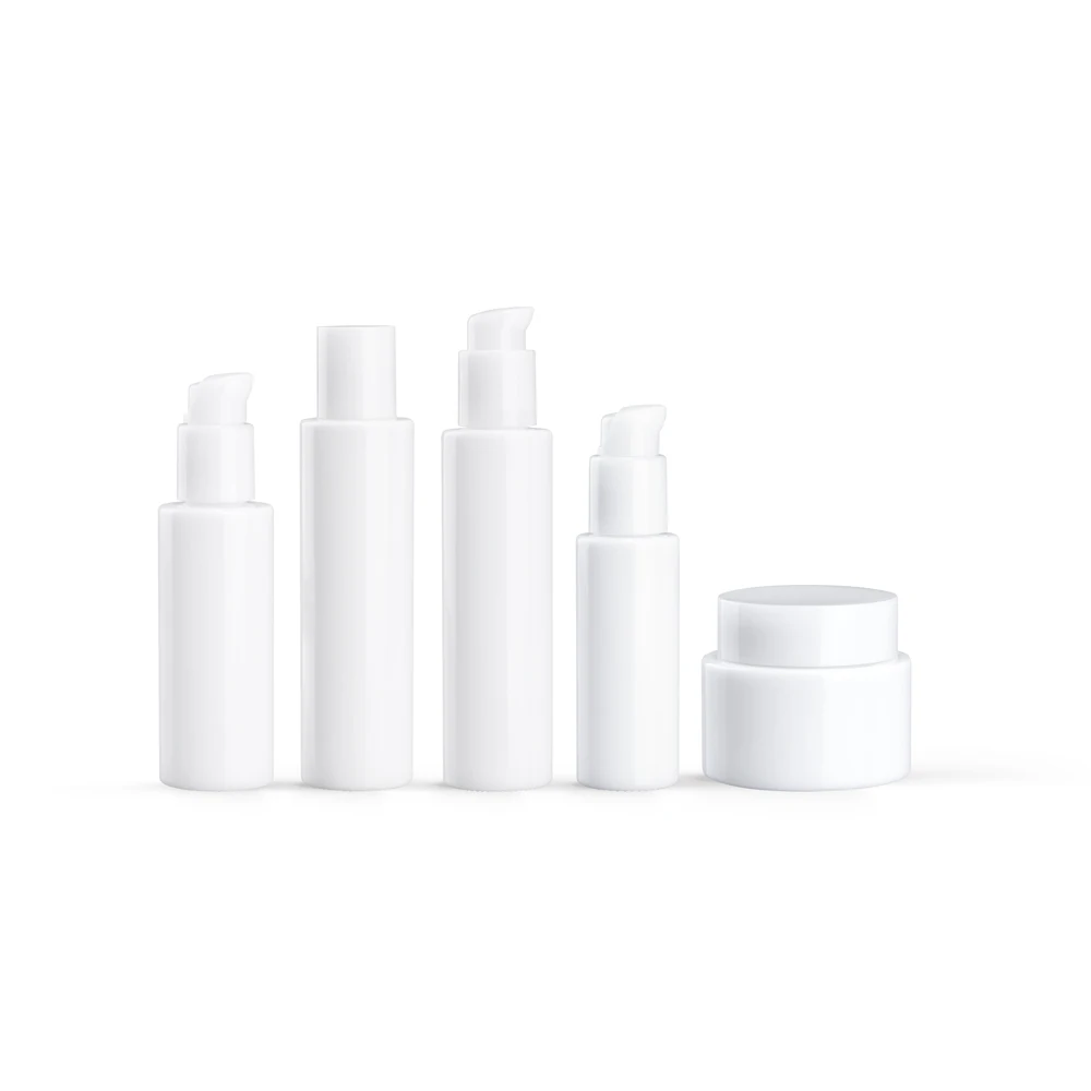 High quality white ceramic luxury glass lotion bottle cosmetic jar set 30ml 50ml 100ml 120ml