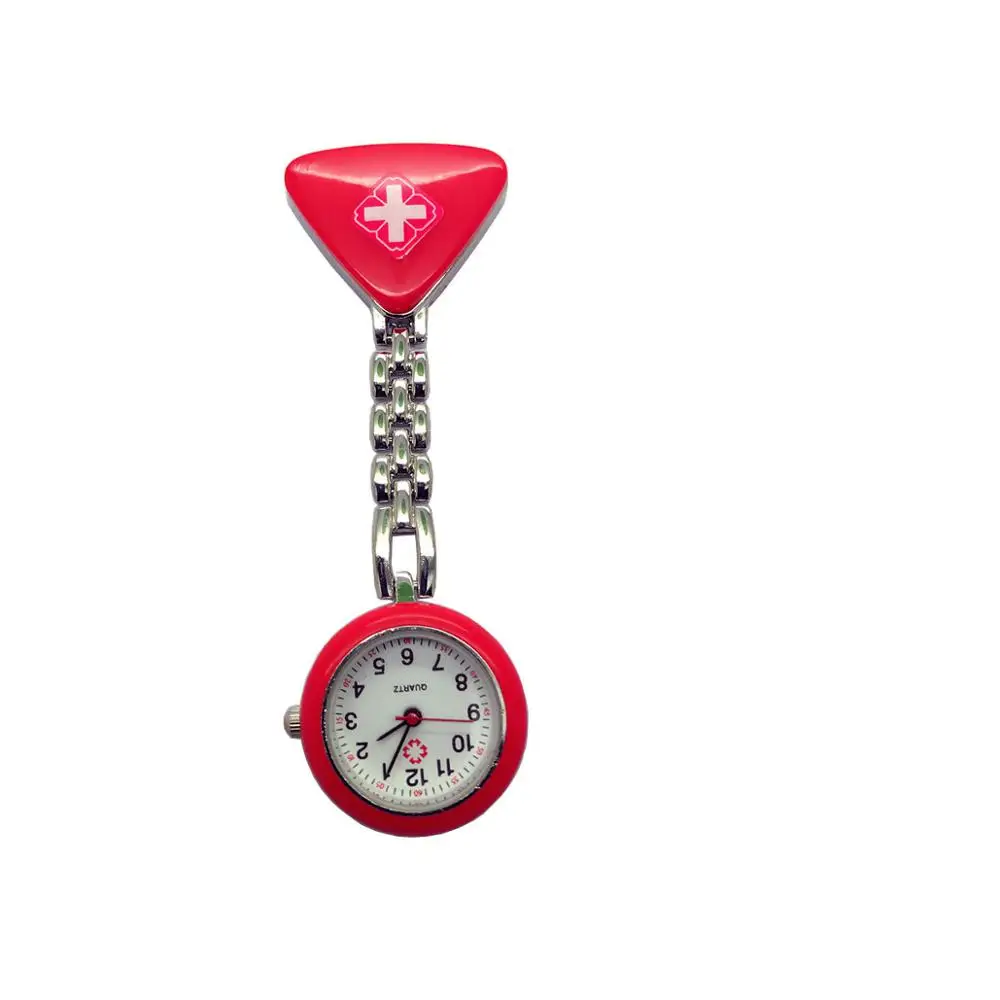 Недорогие дизайнерские цветные часы с красным крестом и брошью для медсестер, карманные треугольные часы из сплава для медсестер