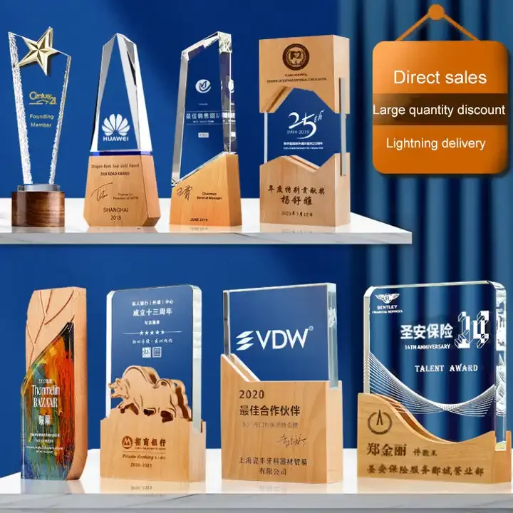 Hot Sale Customized Wooden Crystal Trophies To Make Award Souvenirs Honor Luxury Blank Wooden Plaques
