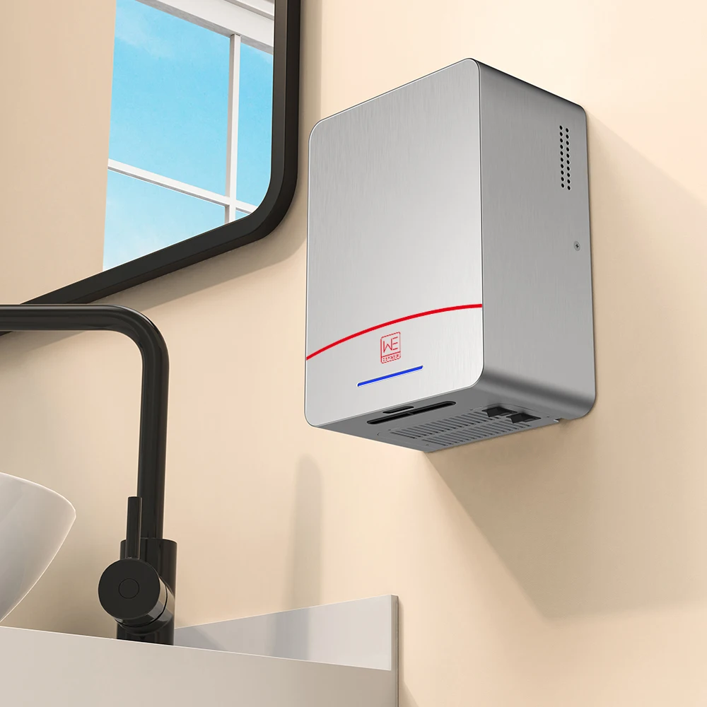 Commercial Compact Slim Sensor Battery Operated Stainless Steel HEPA Hand Dryer High Speed Automatic Energy Efficient Hygienic