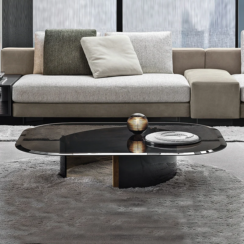 Simple small apartment tempered glass coffee table rectangular modern stainless steel tea table living room coffee table
