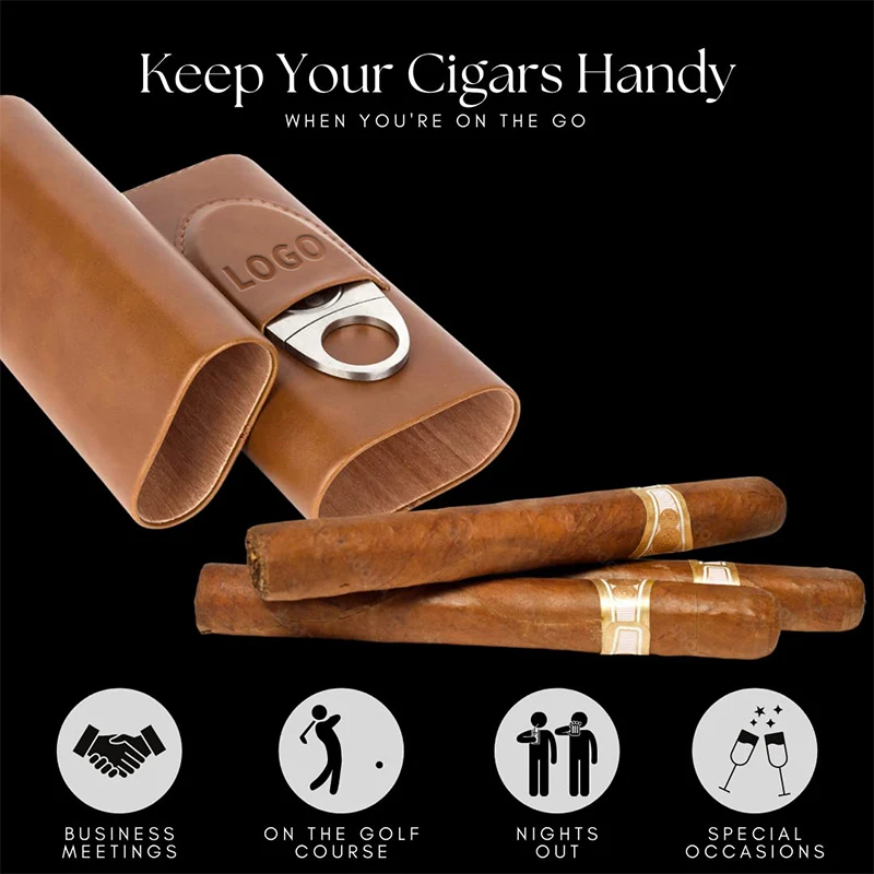 Cedar Wood Lined Travel Cigar case Travel Humidor with Cutter Brown Leather Travelator Cigarism Cased Leather Cigar case