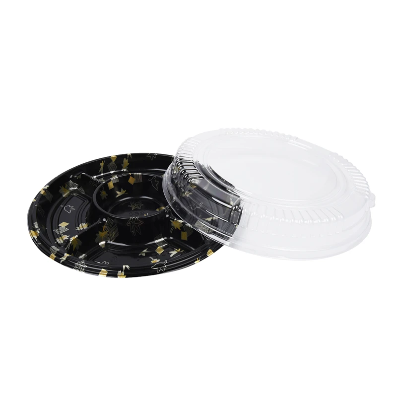 Disposable round plastic sushi tray container with lid