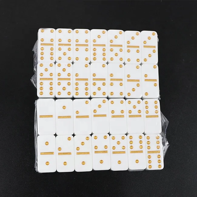 Professinal Small Cheap Dominoes Double Six Domino Game For White Tile With Golden and Yellow Dot