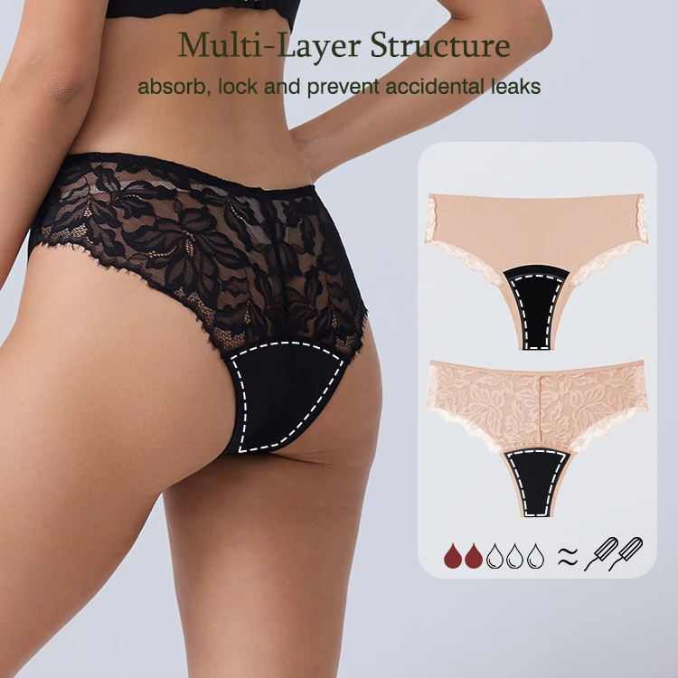 New woman lace Seamless 4 Layers Absorbent menstrual period brief underwear lady Anti-Bacterial breathable perion panteis