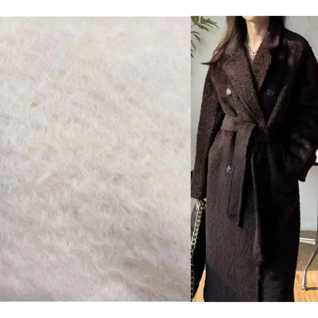 Italy style luxurious 640g/m long pile Alpaca wool fabric for winter coat